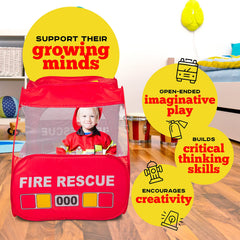 Kiddey Fire Truck Tent pops up quickly for instant indoor play.