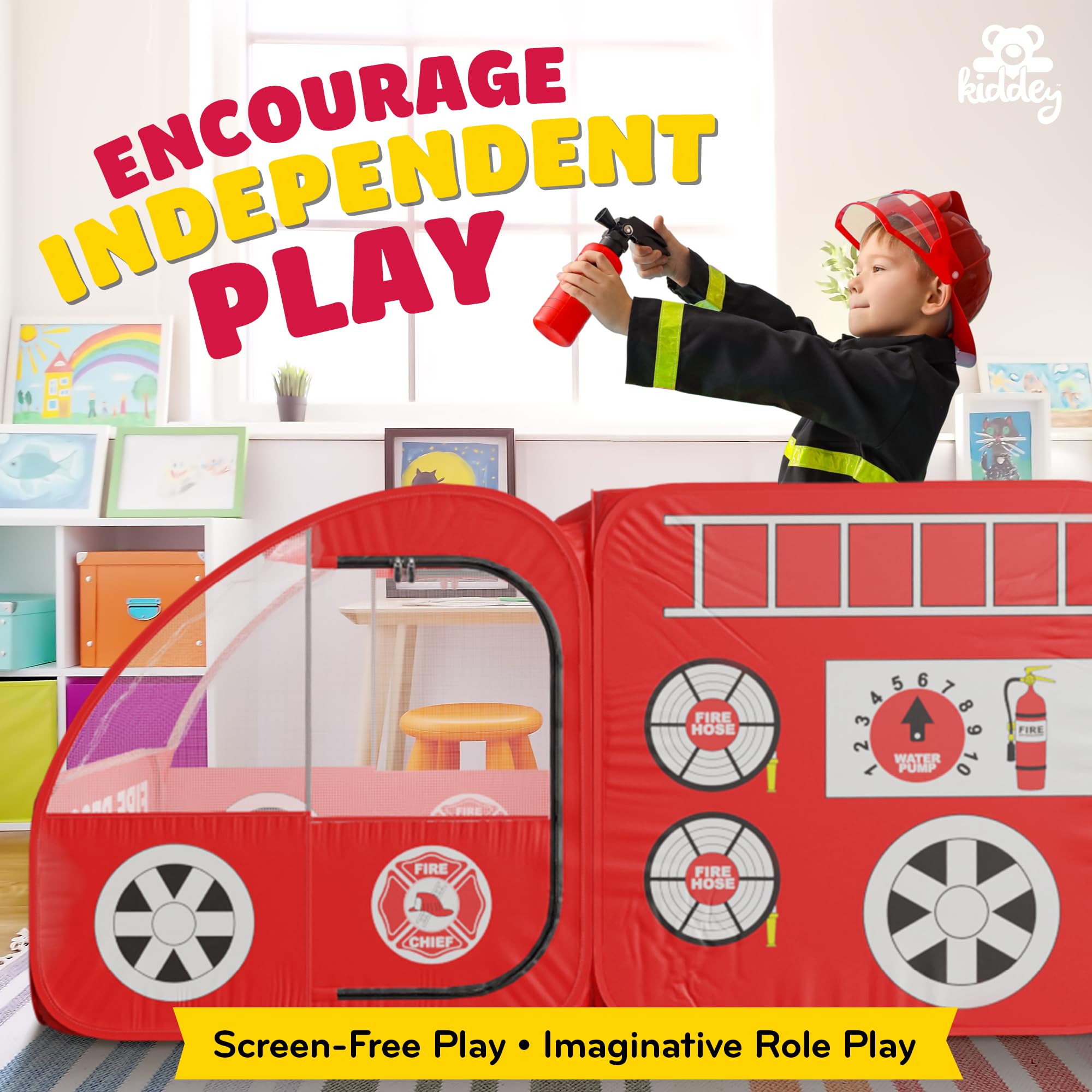 Kiddey Fire Truck Tent rugged materials withstand energetic kids.