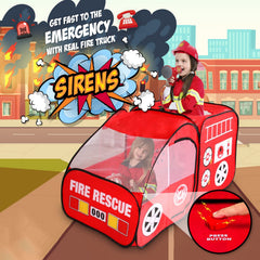Kiddey Fire Truck Tent includes walkie-talkie for pretend rescue missions.