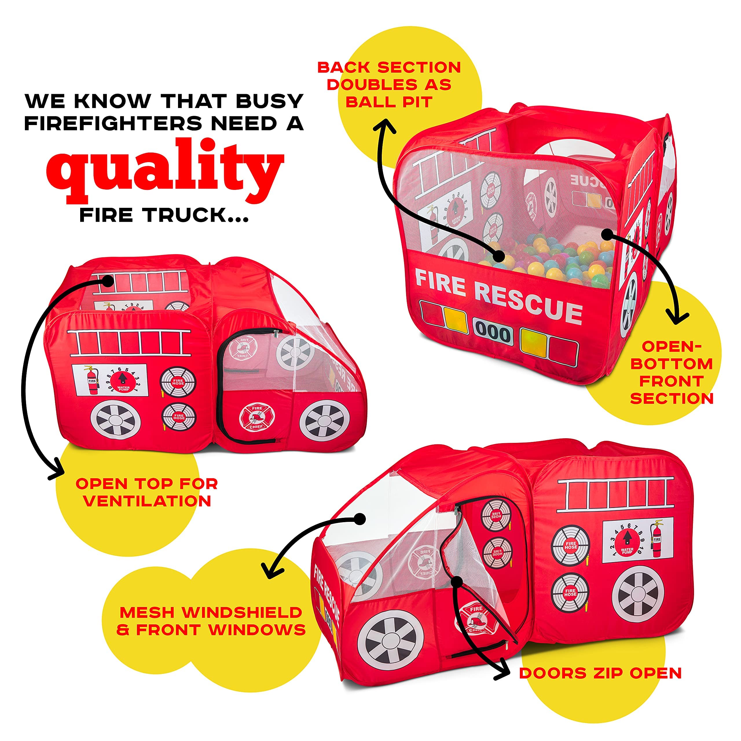 Kiddey Fire Truck Tent zippered door for easy access.