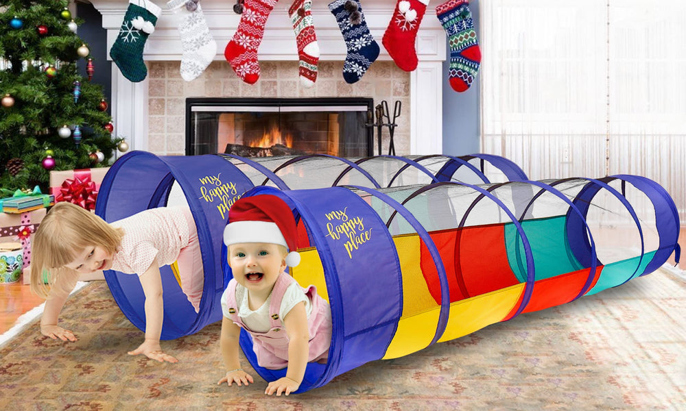 Kiddey Play Tunnel pop-up open for indoor and outdoor crawling play