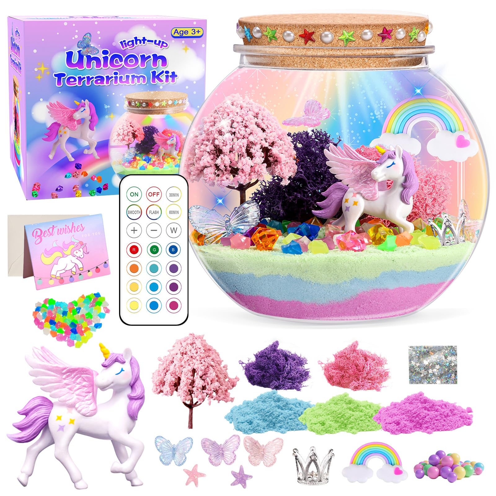Kiddgroo unicorn light terrarium kit setup shows a vivid, kid-friendly display for imaginative play.