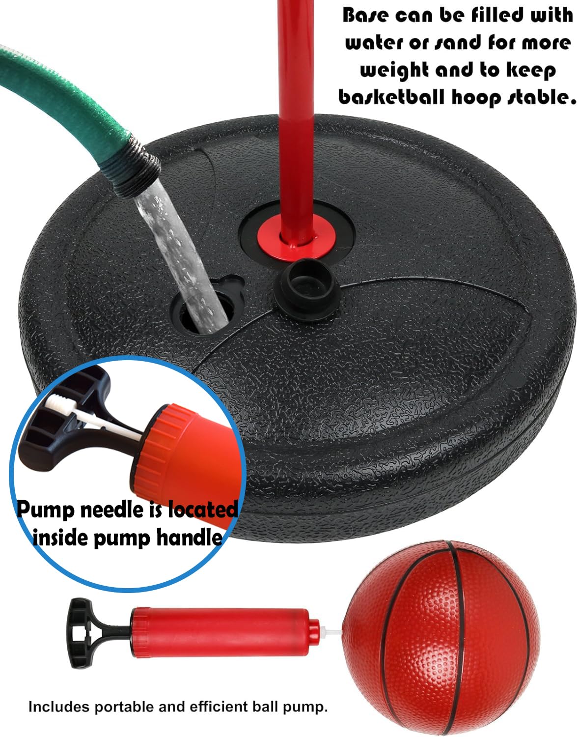 Kiddie Play set includes 3 balls and pump for immediate play.