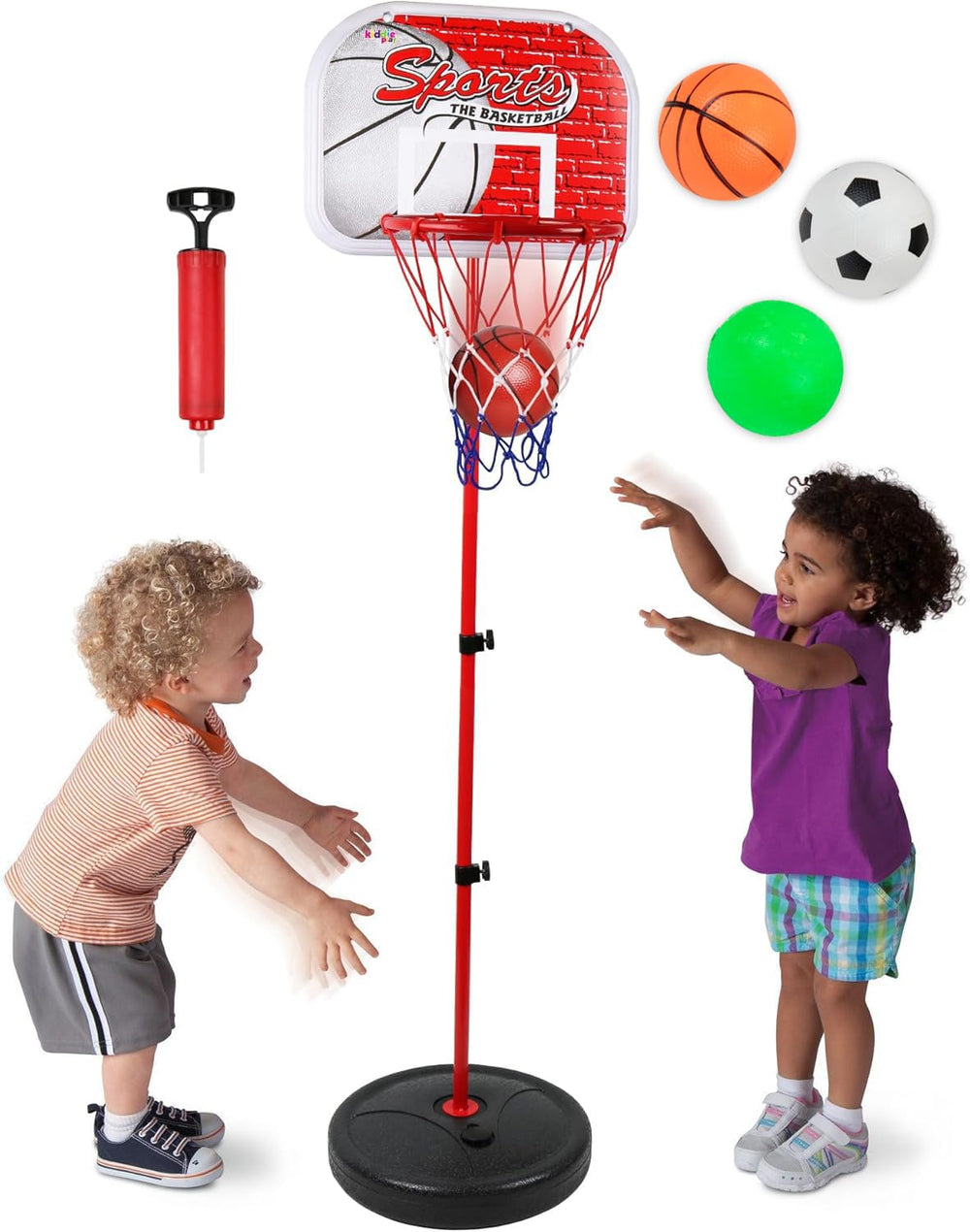 Kiddie Play basketball hoop assembly for quick setup and play readiness.