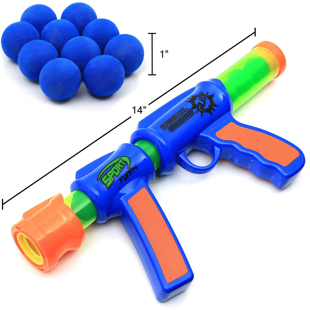 Kiddie Play two guns with twenty foam balls in the box, perfect for quick setup.