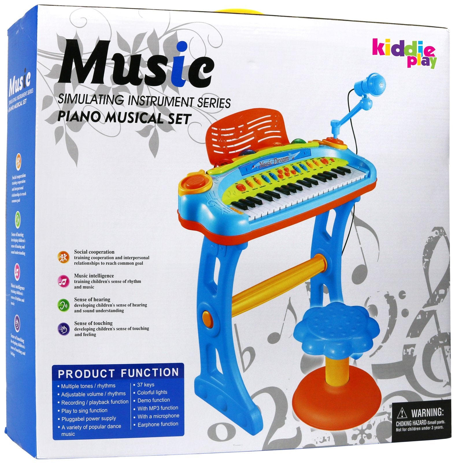 Kiddie Play colorful LED lights enhance playtime visuals.