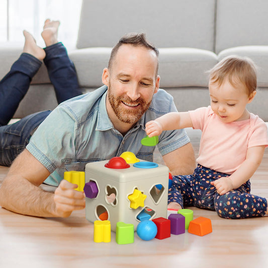 Kiddie Play colorful shapes pieces fitting into their matching holes promotes problem solving.