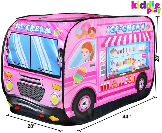 Kiddie Play ice cream truck pop-up tent side view ideal for shared play and role play.
