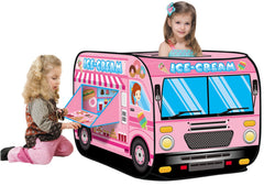 Kiddie Play ice cream truck pop-up tent steel frame provides sturdy durability.