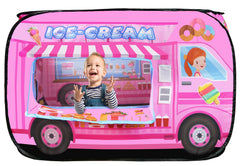 Kiddie Play ice cream truck pop-up tent two kids inside for cooperative play.