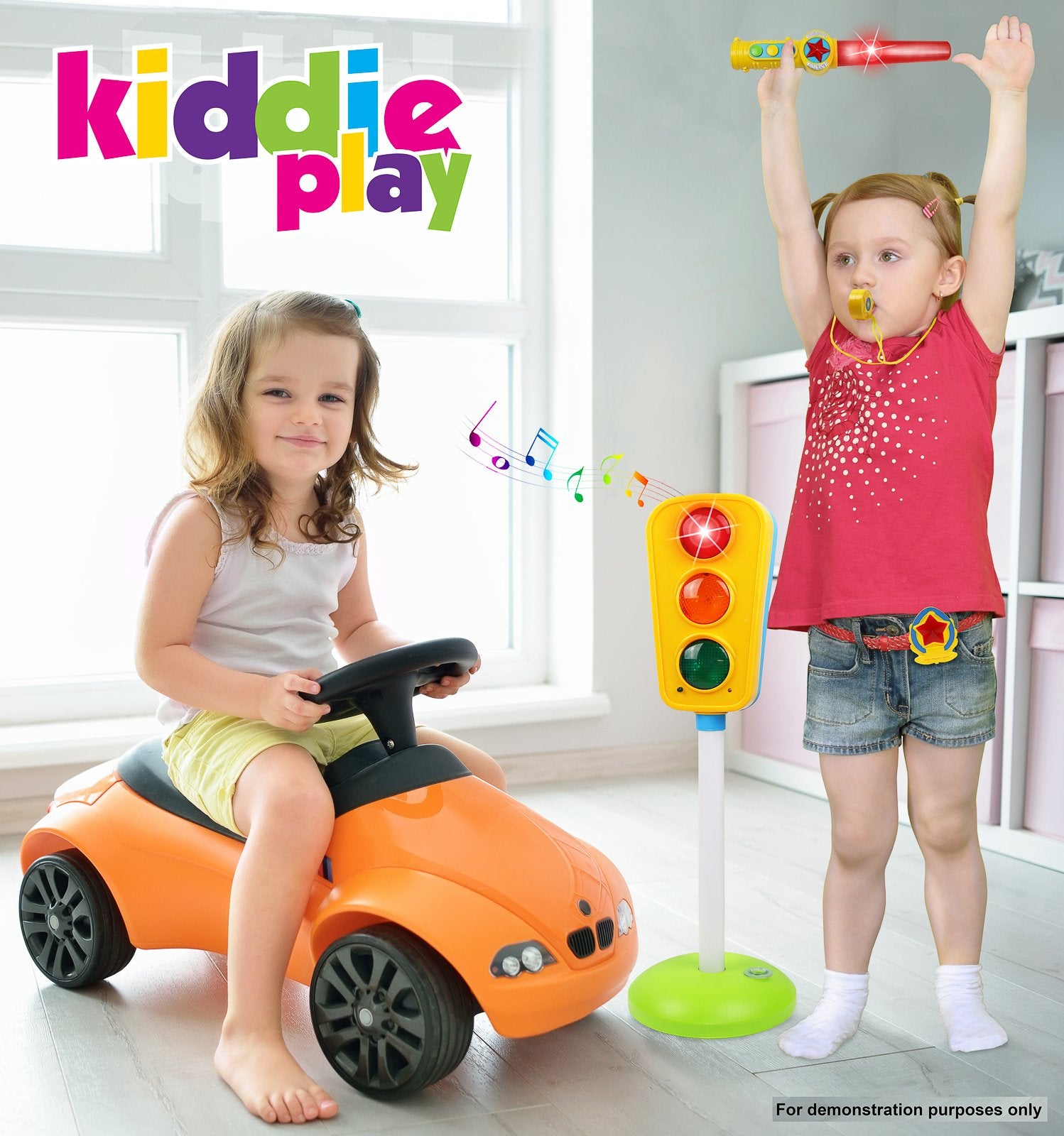 Kiddie Play requires batteries to power lights and sounds for realistic scenes