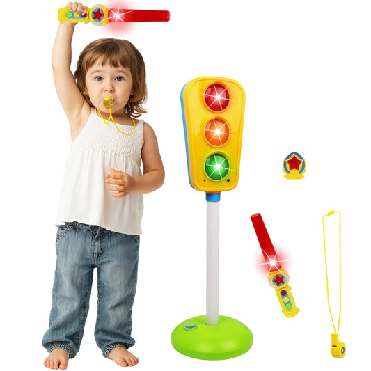 Kiddie Play traffic light auto color change captivates kids during pretend driving games