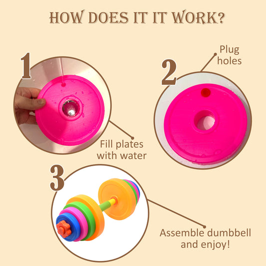 Kiddie Play water-filled weights enable adjustable resistance for safe imaginative workouts.
