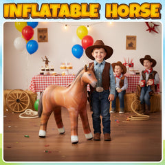 KiddieLoot inflatable horse detail showing lifelike saddle and mane for rustic décor.
