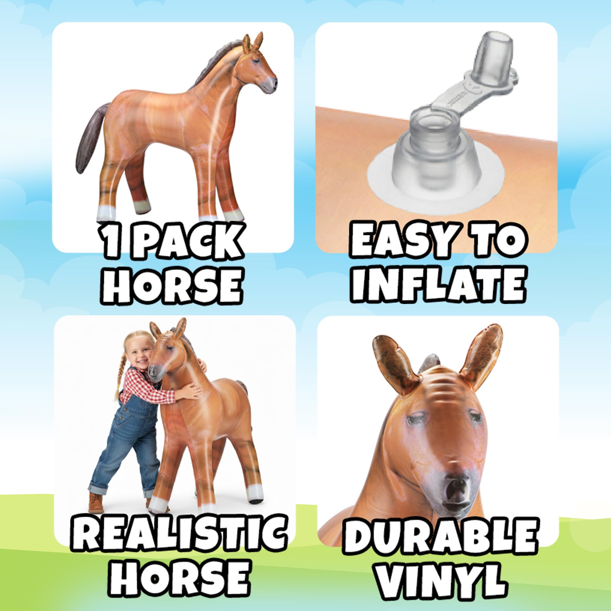 KiddieLoot inflatable horse prop ideal for kids' parties and photo moments.