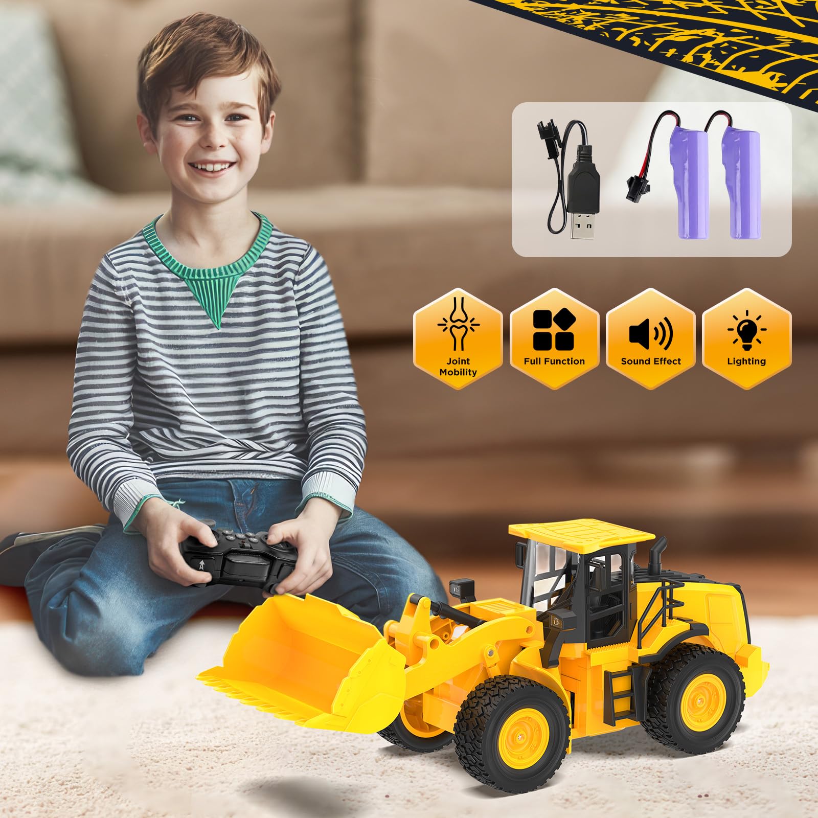 KIDDITOY wheel loader bucket action emphasizing control
