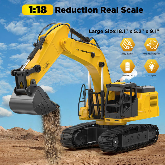 Kidditoy 1:18 RC excavator 11-channel remote enables precise control