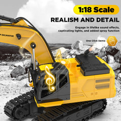 Kidditoy 1:18 RC excavator with lights and sounds enhances immersion
