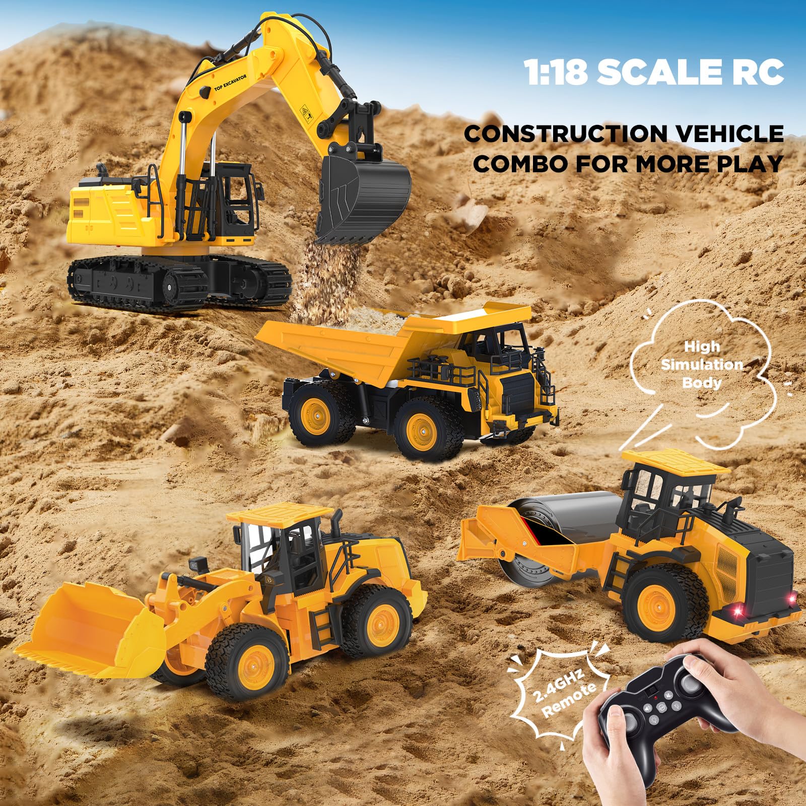 Kidditoy 1:18 RC excavator water spray adds dynamic effects