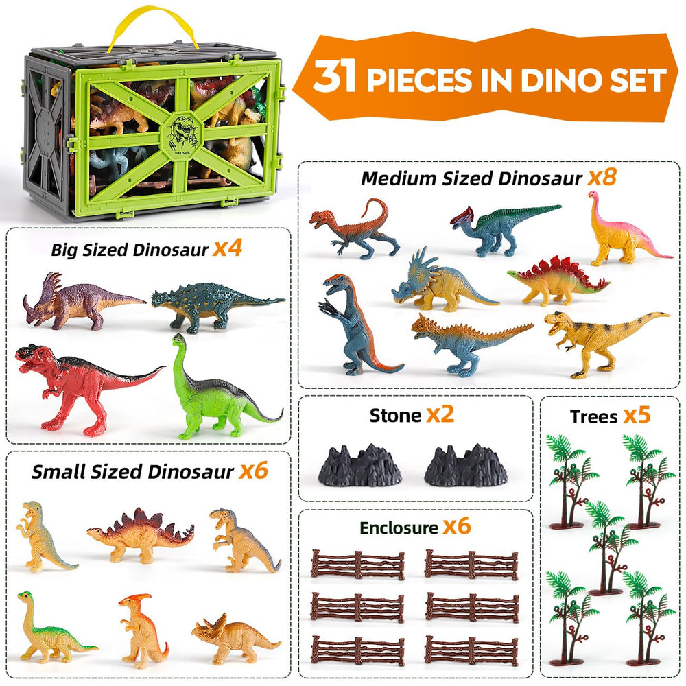 Dinosaur trees and rockeries add natural play scenery for creative worlds.