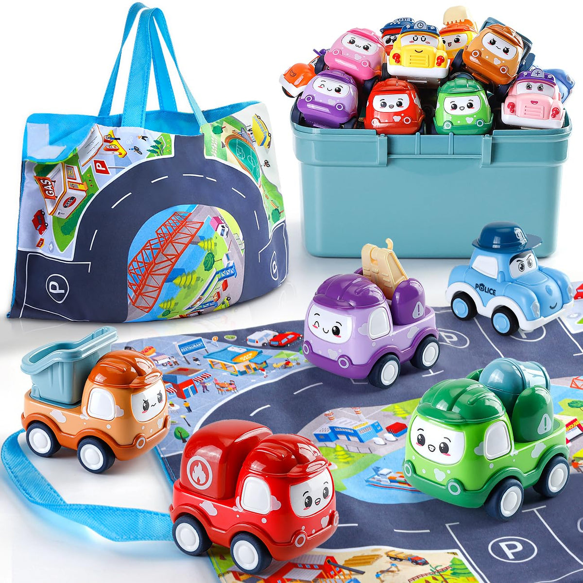 Kiddiworld mini car set with bright colors for engaging toddler play.