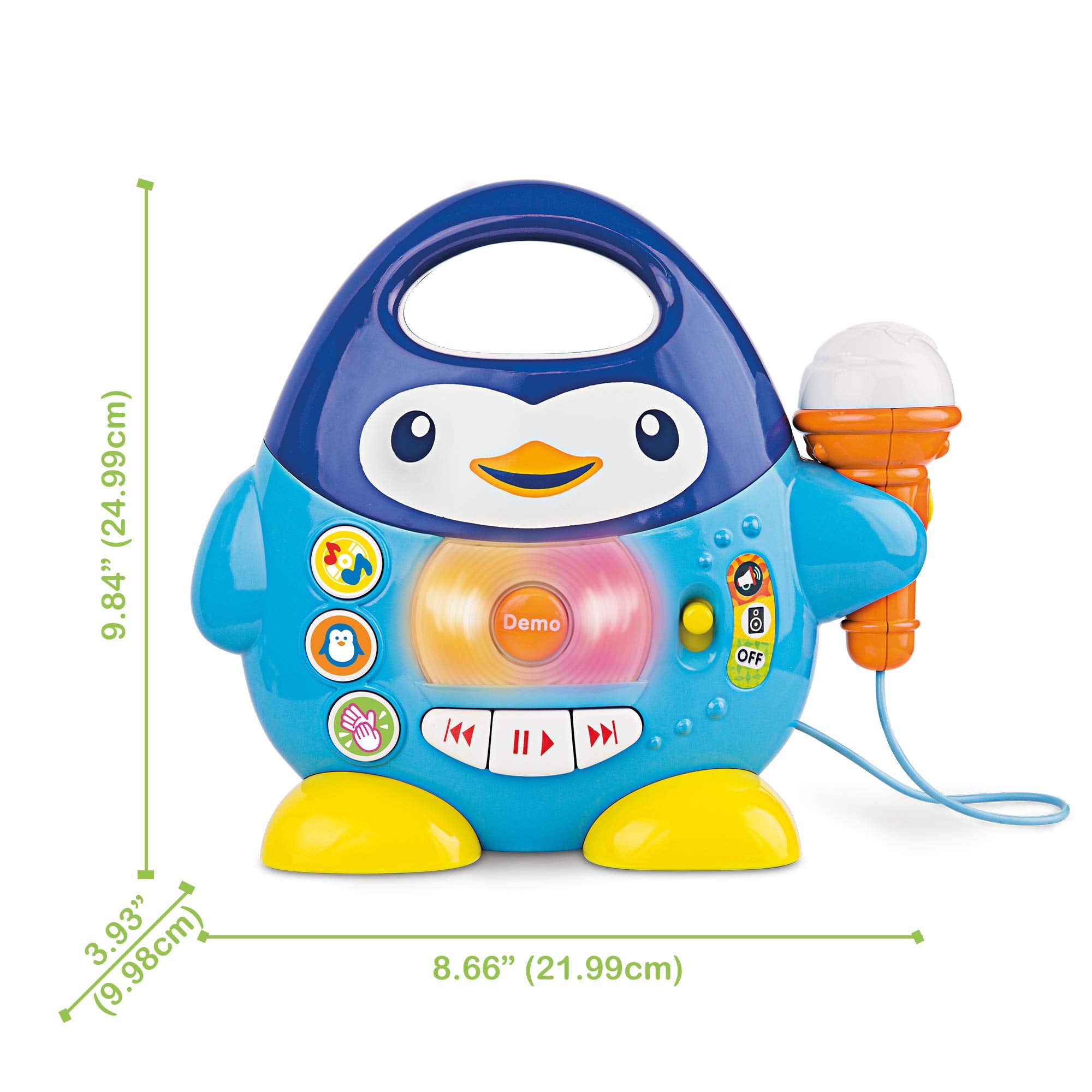 KiddoLab Penguin Karaoke Buddy pause, play, and skip controls for simple use.