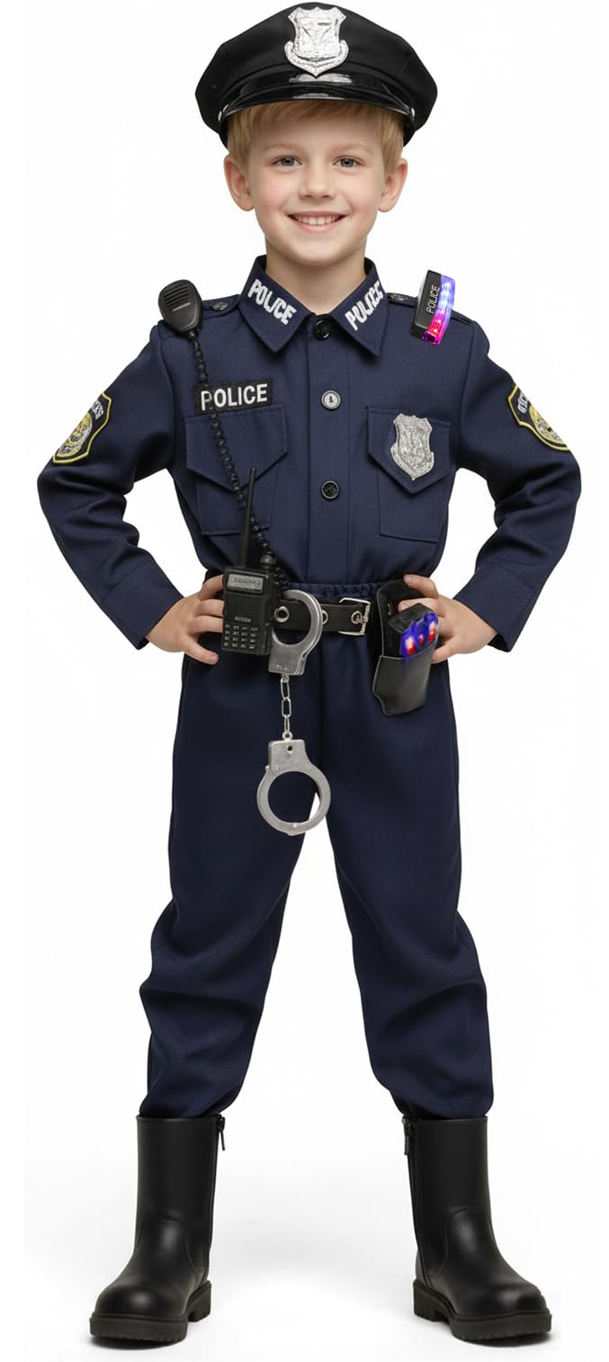 Kiddokids police costume shirt with authentic buttons and patches for immersive play