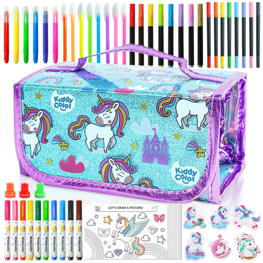 KIDDYCOLOR unicorn washable markers set, vibrant colors for mess-free coloring adventures.