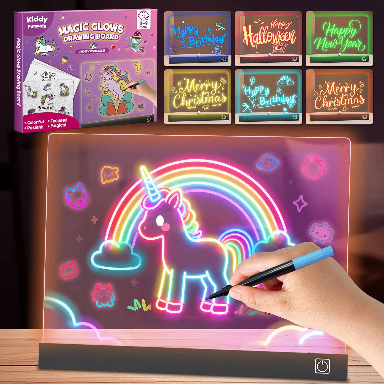 KiddyFunpals Lumiboards front view shows a mess-free drawing board for kids.