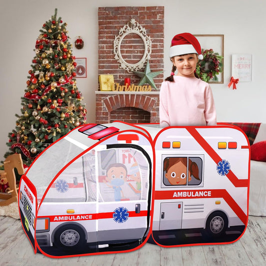 Kiddzery ambulance pop-up tent interior space fits two kids for play