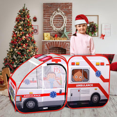 Kiddzery ambulance pop-up tent interior space fits two kids for play