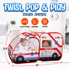 Kiddzery ambulance pop-up tent mesh windows for airflow and visibility