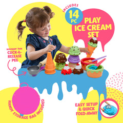 Kiddzery Ice Cream Toy Set with 14 pieces for imaginative shopping play.