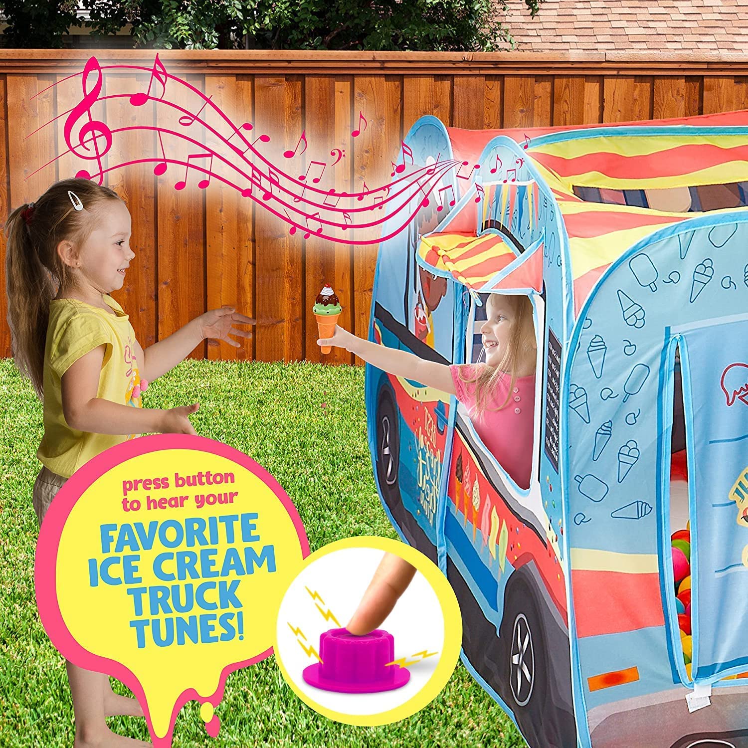 Kiddzery Musical Button Ice Cream Tent with lifelike tunes and interaction.