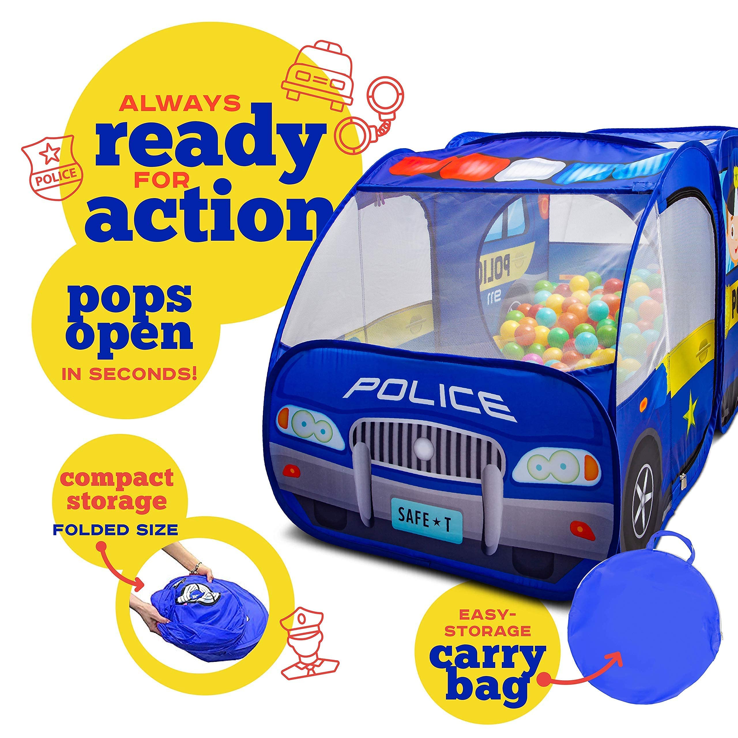 Kiddzery police car tent provides a spacious area for multiple kids.
