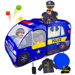 Kiddzery police car pop-up tent for quick indoor or outdoor imaginative play.