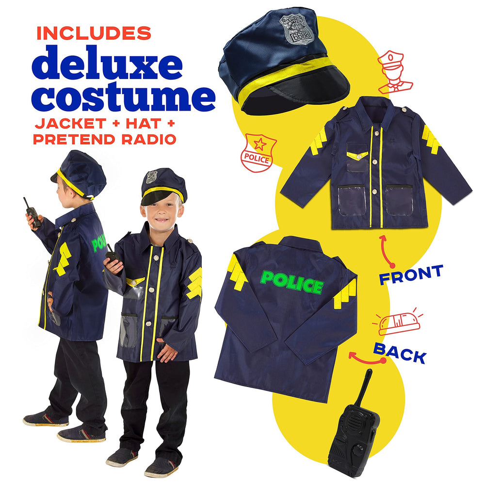 Kiddzery policeman costume adds realistic role-play for kids' adventures.
