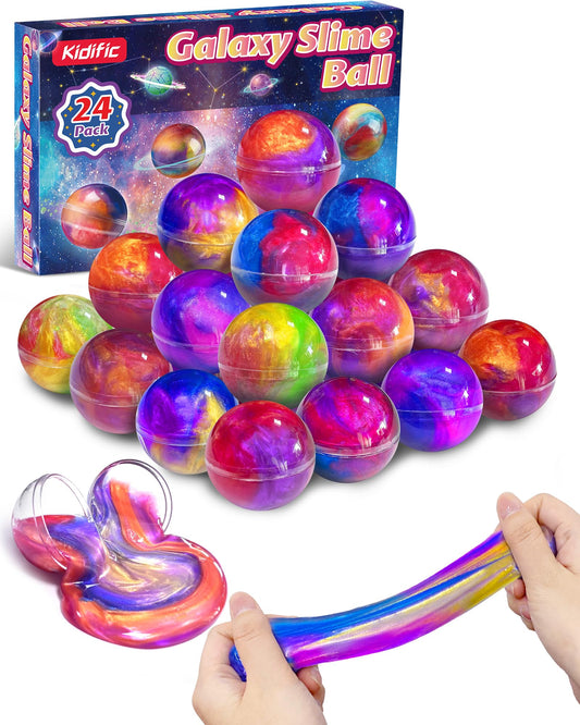 Kidific Galaxy Slime Ball packaging shows vibrant colors for party favors