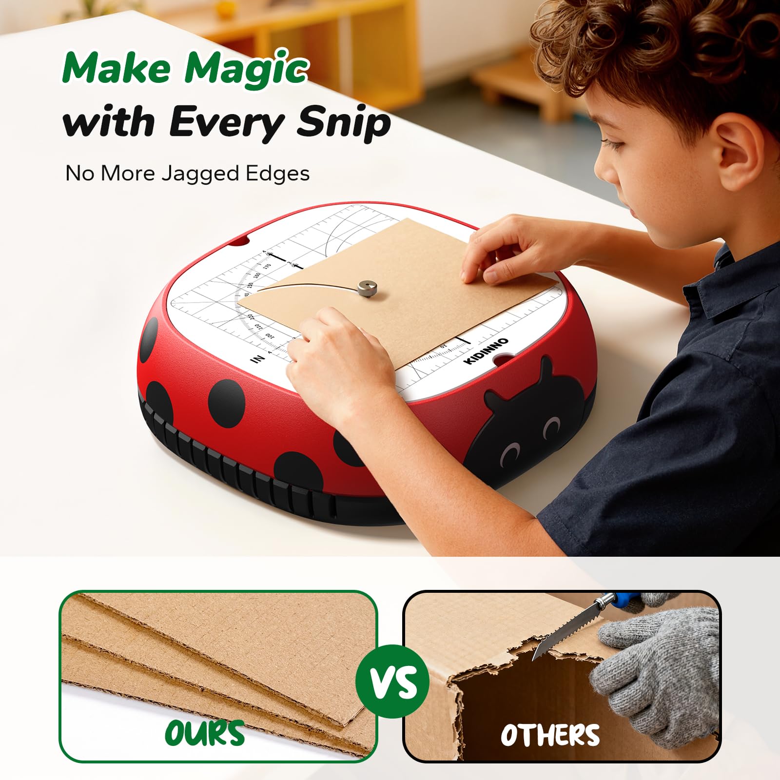 KIDINNO child using tool on cardboard for hands-on learning