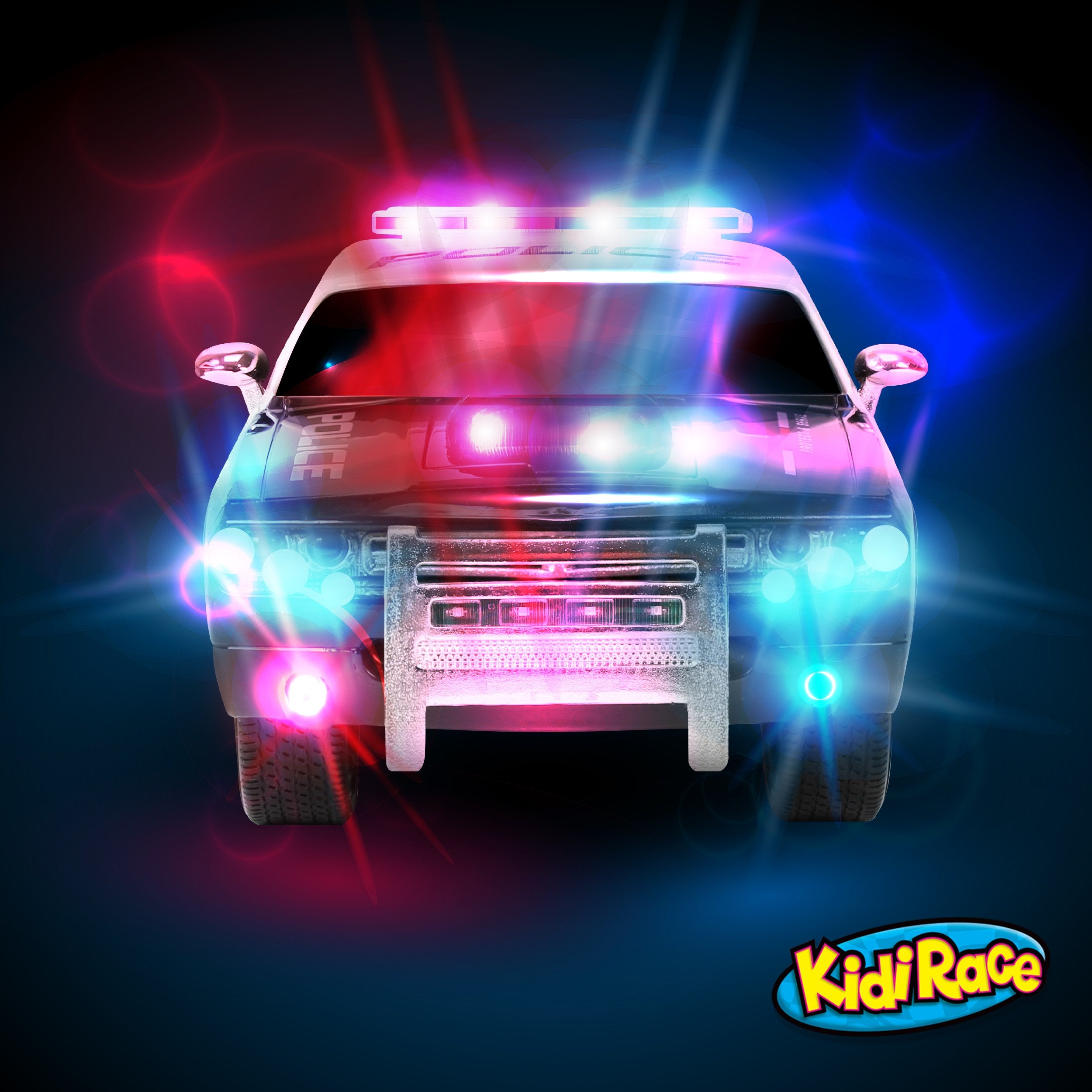 Kidirace RC police car USB charging setup for quick, ready-to-play sessions.