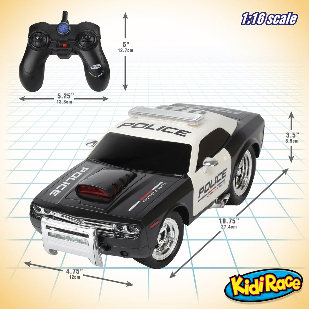 Kidirace RC car realistic lights and sounds boost imaginative police play.