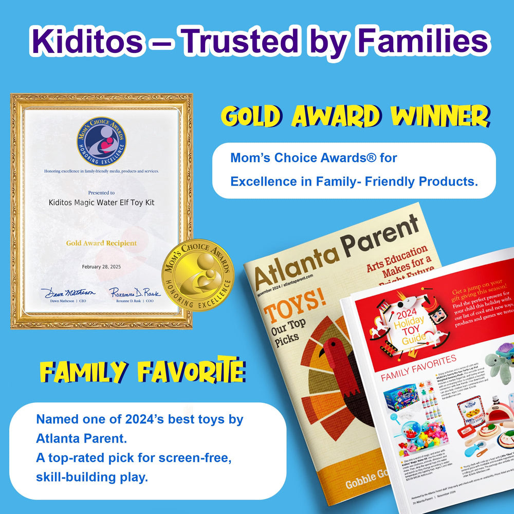 Kiditos Magic Water Elf Kit color gels—bright pigments inspire playful color learning.