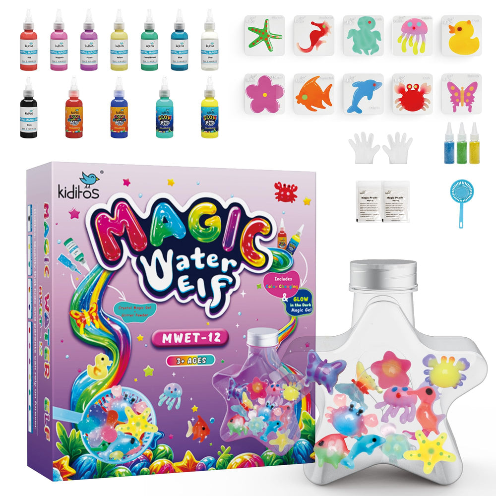 Kiditos Magic Water Elf Kit gels collection fuels colorful sensory play.