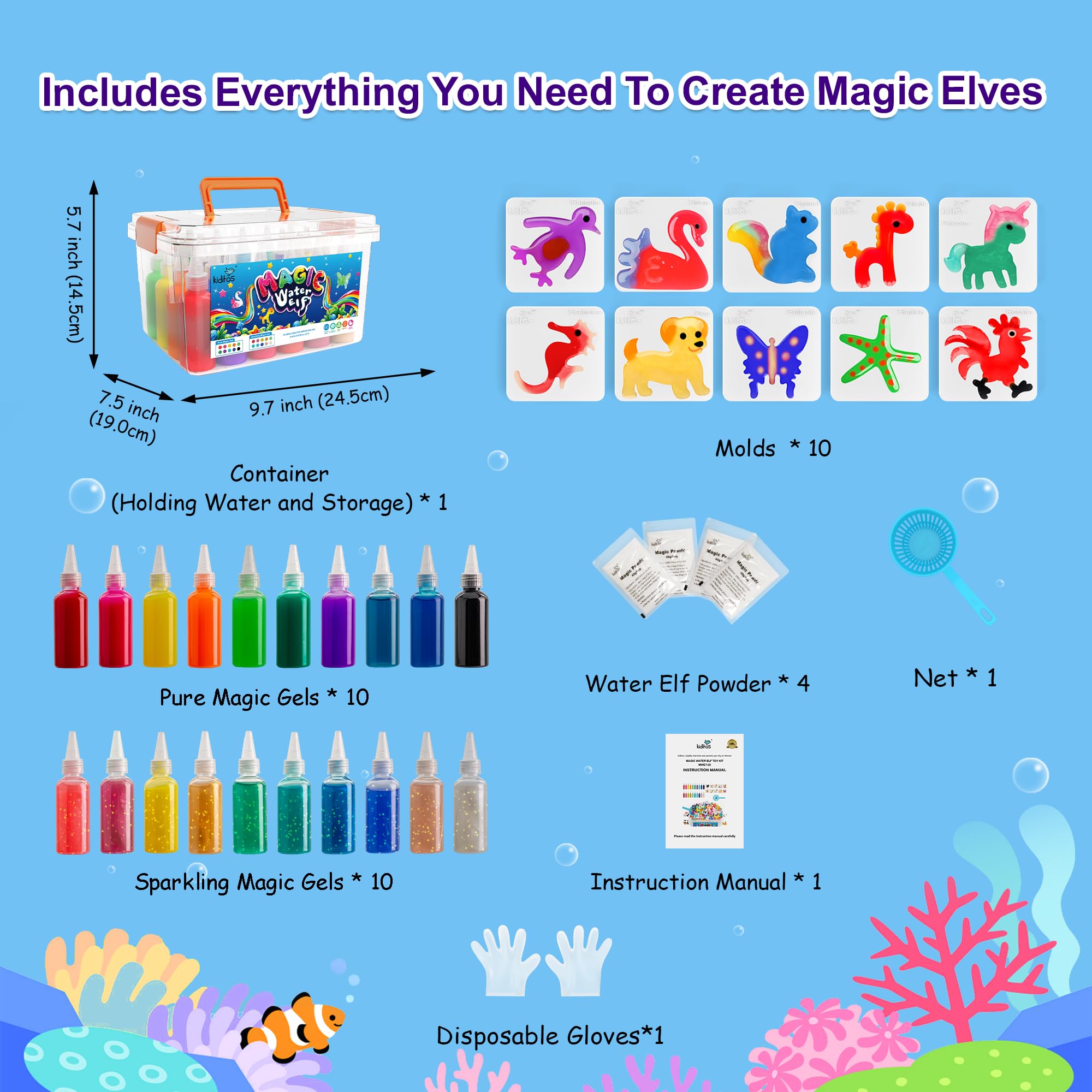 Kiditos Magic Water Elf Kit magic powder packs—adding sparkle for magical DIY experiments.