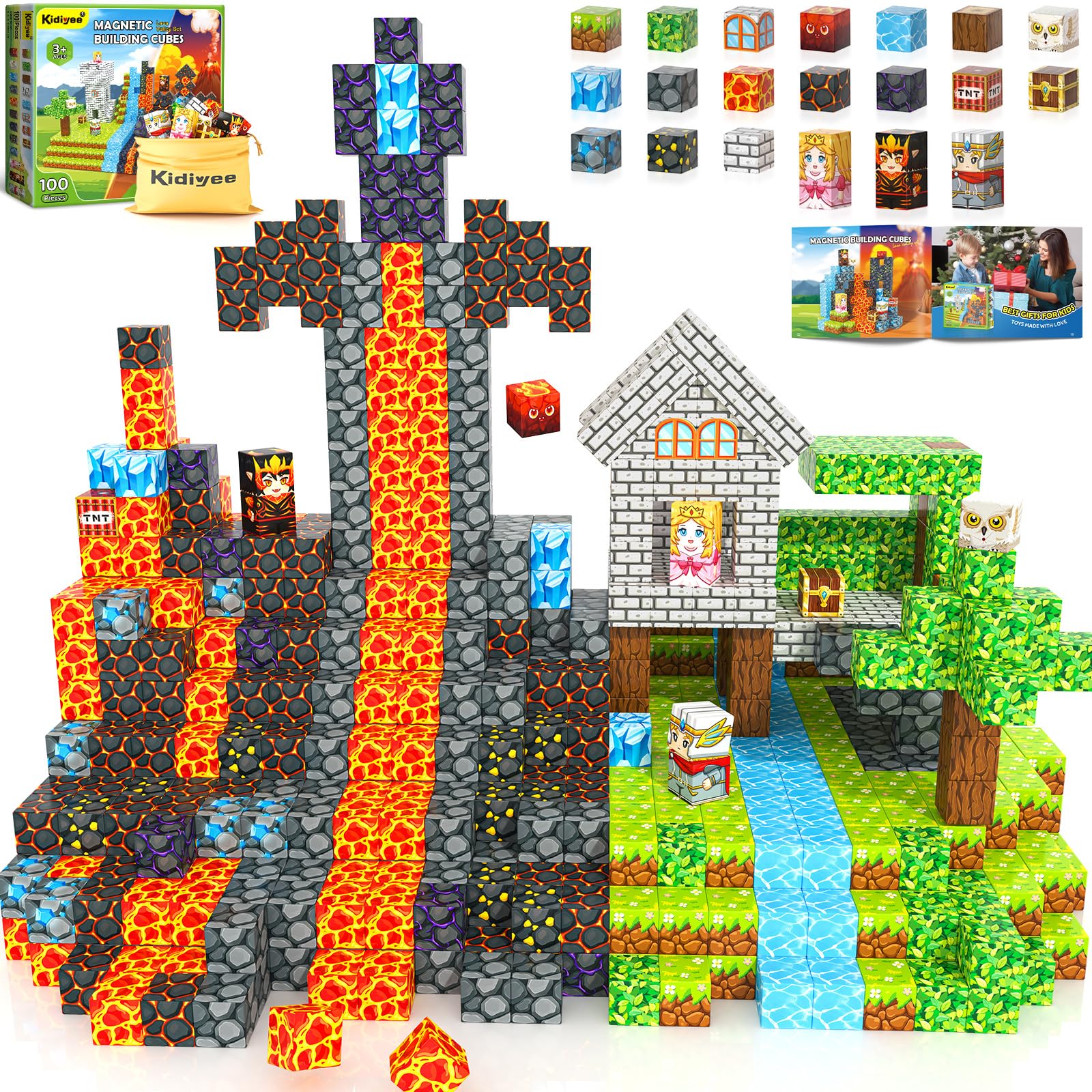 Kidiyee 100pcs magnetic blocks create a mine world for imaginative play