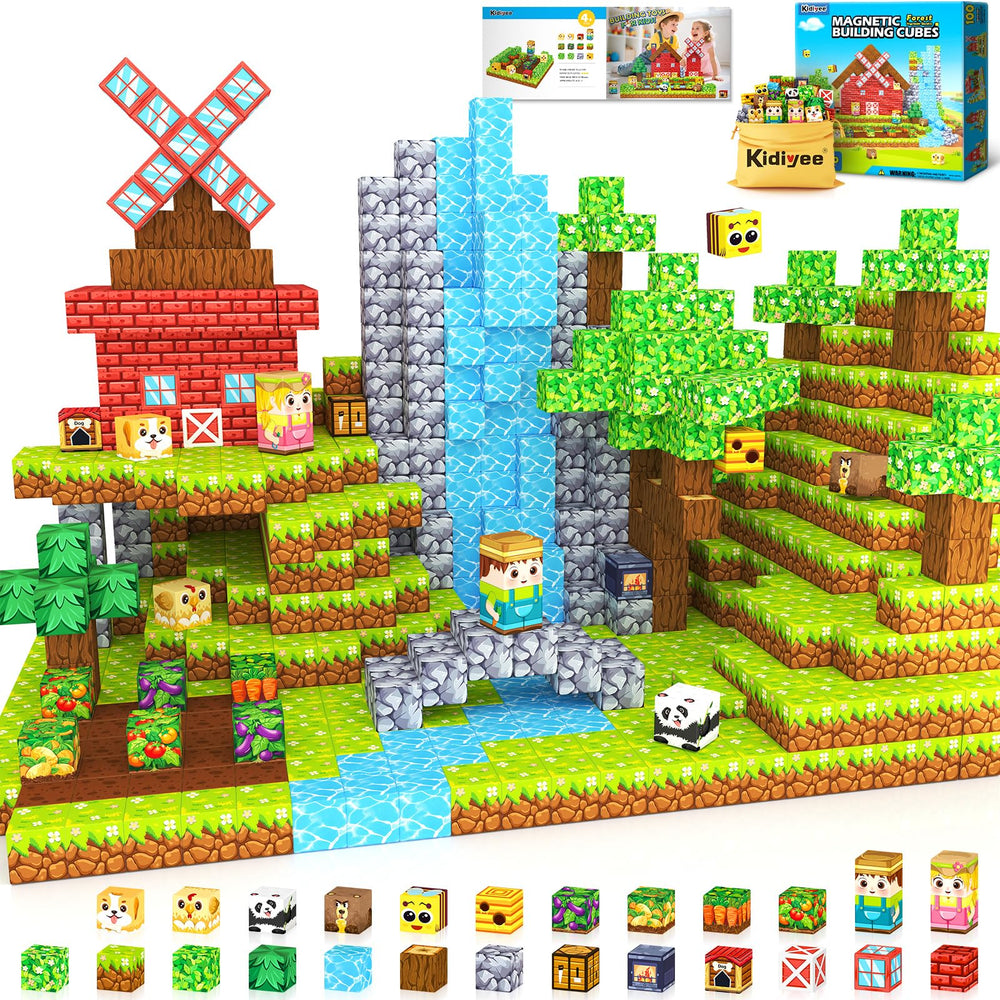 Kidiyee magnetic blocks forest scene tile for imaginative play and nature-inspired storytelling
