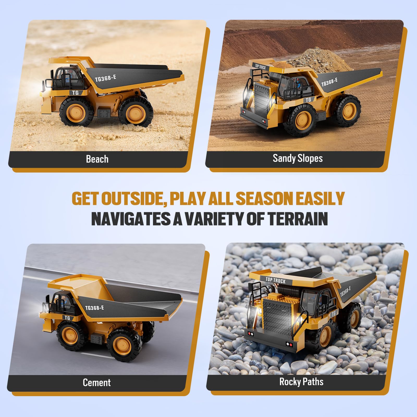 KIDMARKT RC dump truck suitable for indoor and outdoor play.