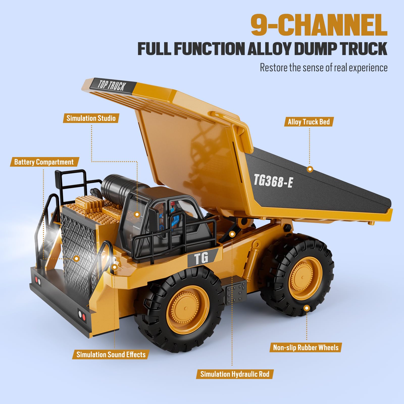 KIDMARKT RC dump truck demonstrates rotating action for interactive play.