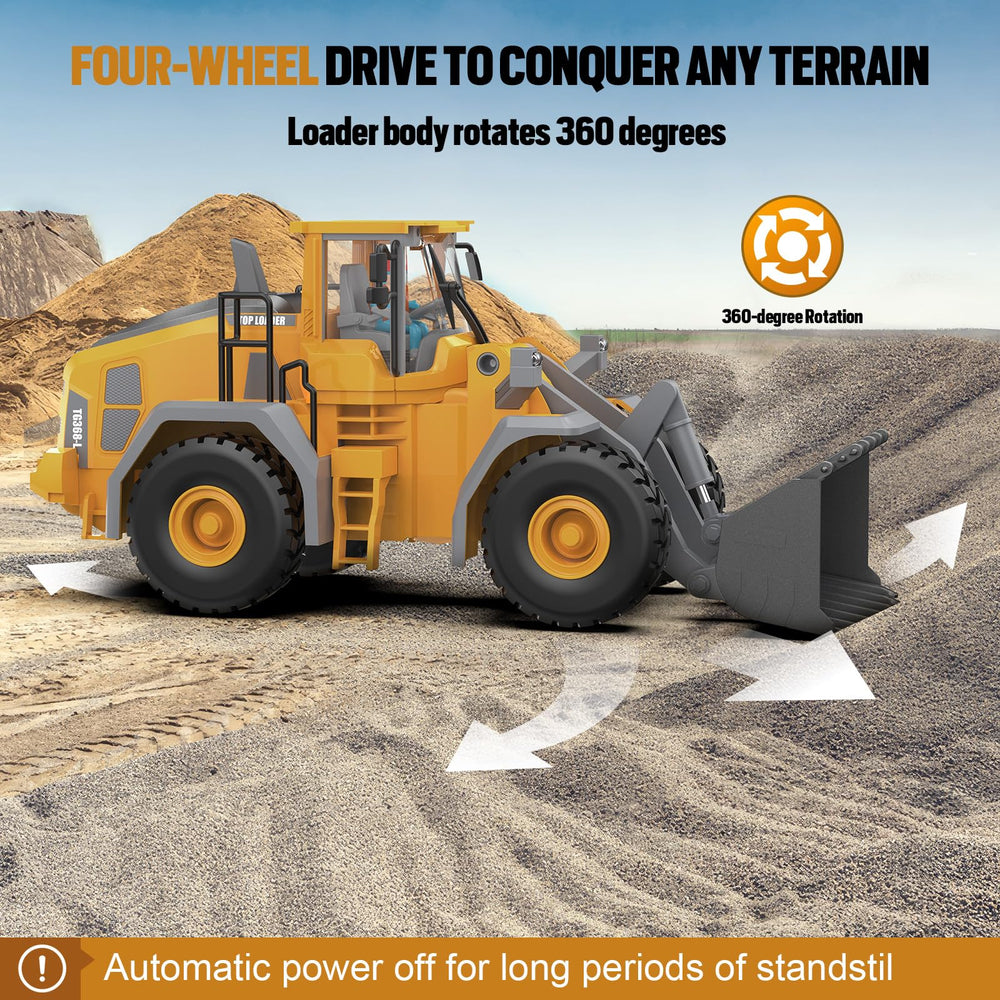 KIDMARKT wheel loader dual batteries powering longer play sessions.