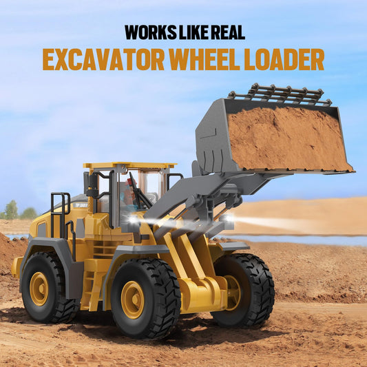 KIDMARKT wheel loader lifting arm and alloy bucket for authentic operation.